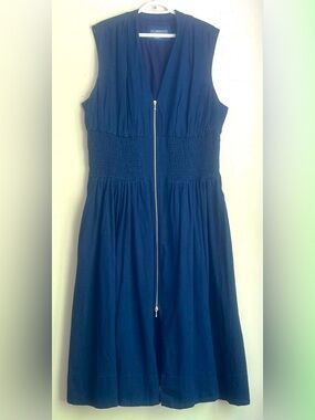 Anthropologie Navy Blue Sleeveless Zip-Front Midi Dress